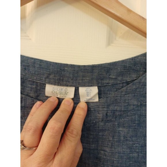 Women's Anthropology Sigrid Olsen 100% Linen Blue Dressy Blouse Large - Picture 2 of 7